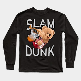 teddy bear cartoon playing basketball Long Sleeve T-Shirt